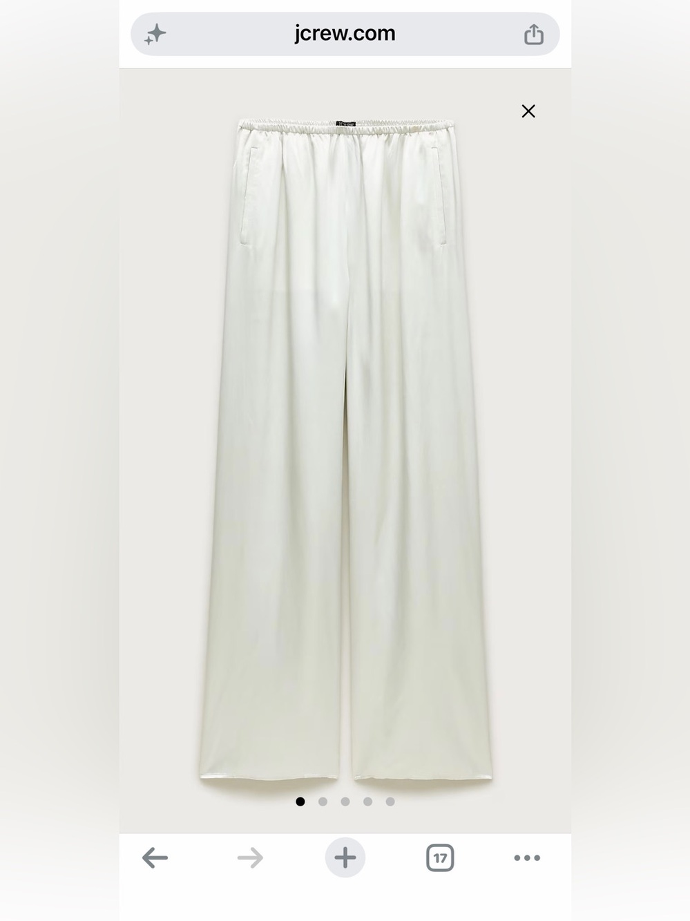 J. Crew Petite Cosmo Wide-Leg pant in luster charmeuse in Cream